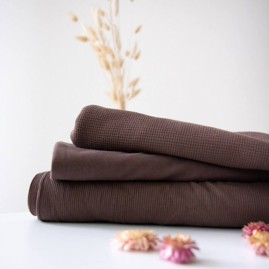 Waffelstrick Jersey Dunkles Mauve – Bild 2